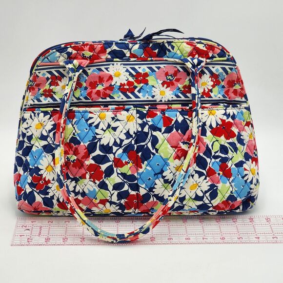 Vera Bradley 2012 Summer Cottage Blue Red Quilted Bowler Shoulder Bag - Picture 8 of 11